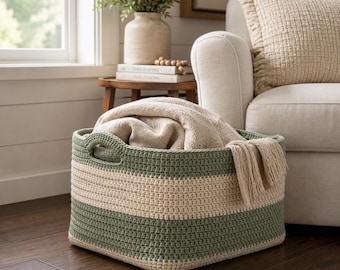 Crochet Storage Basket Pattern PDF, Rectangular Chunky Yarn Bin (Digital Download)