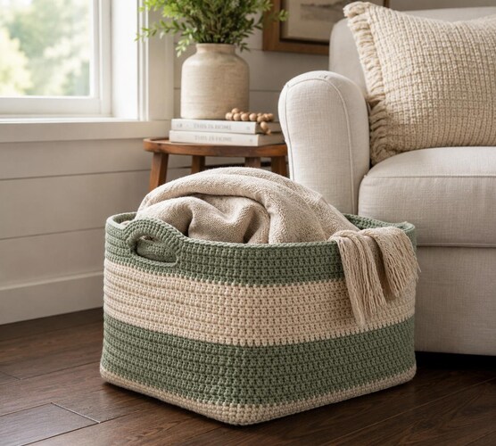 Crochet Storage Basket Pattern PDF — Rectangular Chunky Yarn Bin