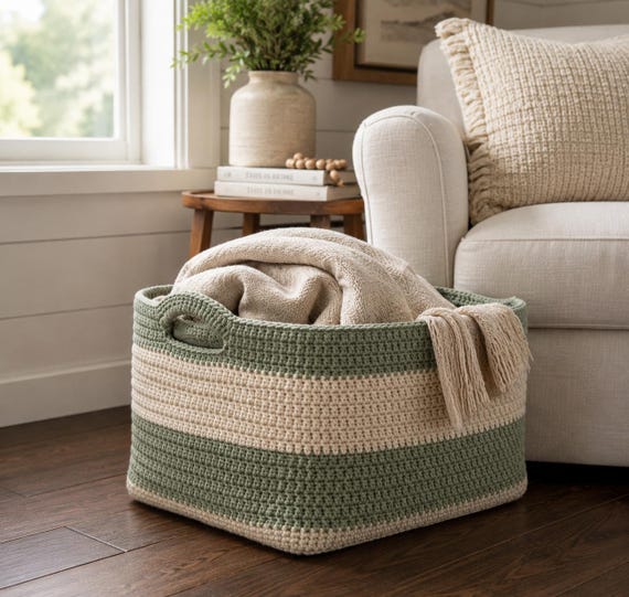 Crochet Storage Basket Pattern PDF, Rectangular Chunky Yarn Bin (Digital Download)