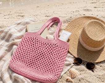 Pink Crochet Market Tote Pattern | Easy Boho Shoulder Bag PDF Download