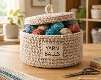 Chunky Crochet Basket Pattern PDF: Textured Yarn Storage with Lid (Digital Download)