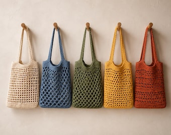 Easy Crochet Market Bag Pattern Bundle | Boho Mesh Tote Bag PDF
