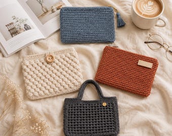 Crochet Bag Pattern Bundle, 4 PDF Modern Pouch and Tote Bag Patterns Digital Download