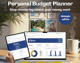 Personal Budget Planner Digital Midnight Edition Spreadsheet Alternative Monthly Income Expense Tracker Web App