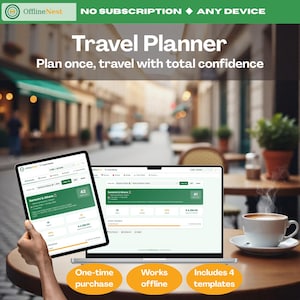 Planificateur de voyage, feuille de calcul numérique, itinéraire alternatif, budget, liste de bagages, organisateur de voyage hors ligne, privé