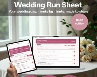 Wedding Run Sheet Digital Blush Edition Spreadsheet Alternative Ceremony Timeline Schedule Browser App Offline