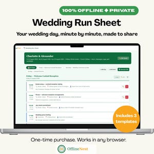 Wedding Run Sheet Spreadsheet Alternative Day-of Timeline Schedule Planner Browser App Offline Private