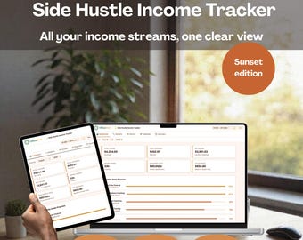 Side Hustle Income Tracker Digital Sunset Edition Spreadsheet Alternative Multiple Income Streams Freelance Earnings