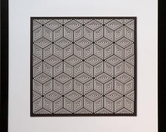 ¿Qué ves? - 10 capas de cartulina cortada con precisión, superpuestas a mano, encuadernadas y montadas (30 x 30 cm).