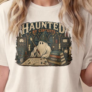 Haunted By Circuits Electrical Engineer Shirt, Wizard Ghost Engineering Tee, Funny Halloween Circuit Shirt, Vintage EE Major Gift