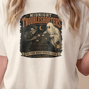 Midnight Troubleshooters Electrical Engineer Shirt, Ghost Skeleton Control Panel Tee, Vintage Field Engineer Top, Halloween EE Gift