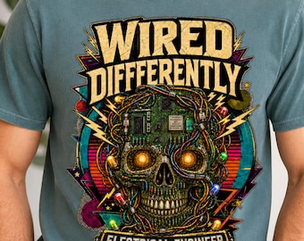 Camiseta de ingeniero eléctrico con el lema "Wireed Differently" (Conectados de forma diferente), regalo divertido para electricistas, camiseta con calavera de ingeniero, estudiante de ingeniería eléctrica, camiseta con estampado STEM.