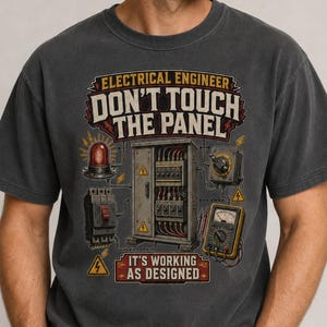 Rör inte panelen T-shirt rolig elektroteknik kontrollskåp tee elnät elektriker arbetskläder gåva son make