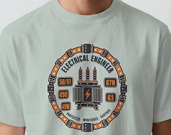 T-shirt avec écusson de transformateur pour ingénieur électricien, protégé et mis à la terre, cadeau idéal pour papa ou mari, cadeau parfait pour la remise de diplôme d'un fils ou d'un mari.