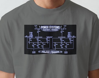 T-shirt vintage avec schéma de systèmes électriques, cadeau avec diagramme de protection du réseau, vêtements pour spécialistes de sous-stations, cadeau de fin d'études pour ingénieurs opérateurs de services publics