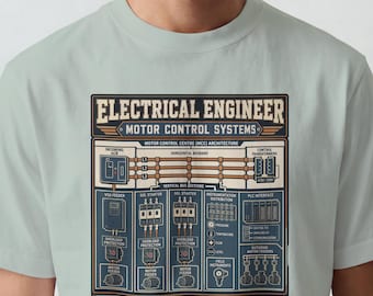 T-shirt avec schéma de commande de moteurs (MCC) pour ingénieur électricien : cadeau idéal pour un fils ou un mari. Un cadeau parfait pour un mari, une remise de diplôme ou pour un père passionné d'ingénierie.