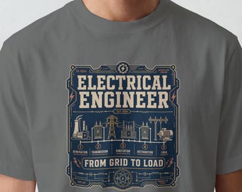 T-shirt d'ingénieur en génie électrique pour réseaux électriques - Du réseau à la charge - Ligne électrique - Vêtements de transport d'énergie haute tension - Cadeau de fin d'études pour mari