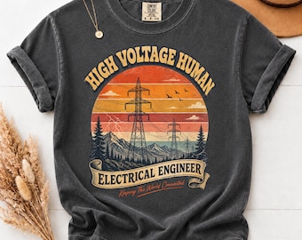 High Voltage Human Electrical Engineer Shirt, Retro Sunset Electrician Tee, Funny Engineering Gift, Vintage Electrical Engineering Shirt