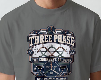 T-shirt « Ingénieur triphasé - Religion » 120, forme d'onde équilibrée et magnifique, vêtements de puissance CA Delta Wye, cadeau de remise de diplôme pour mari technicien