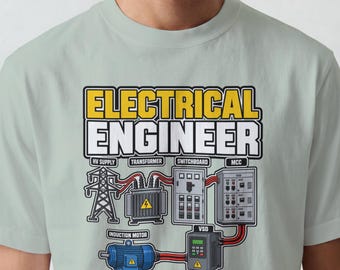 T-shirt « Ingénieur électricien : De la grille au mouvement » (Transformateur haute tension, variateur de fréquence) - Cadeau idéal pour un fils à la fin de ses études. Son mari a adoré ! Un super cadeau pour son mari et son papa !