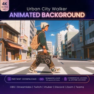 Lofi Anime City Street Animated Background Urban Crosswalk Live Wallpaper Desktop Looping Background 4K Animated Wallpaper Anime