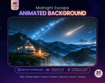 Milky Way Camper Van Animated Background Mountain Campfire Animated Nature Desktop Streaming Background 4K Ambient Virtual Decoration