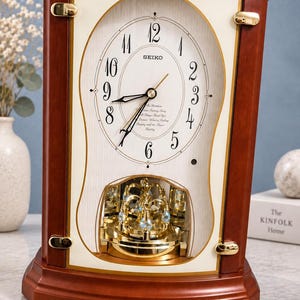 Vintage Seiko Musical Mantel Clock Wood Case Motion Pendulum Disney Movie Songs Gold Crystal Decor 12 x 8.5