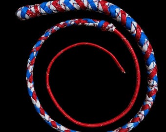Fouet serpent miniature en paracorde fait main 50 cm | Rouge, blanc et bleu | Ciré