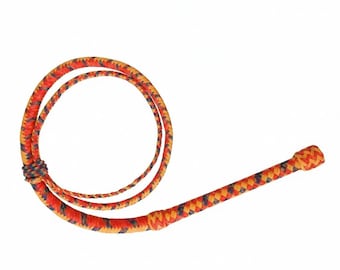 Handmade Paracord Bullwhip 6ft | Gold & Coral Sunset with Rainbow Accent | 10" Braided Handle | Waxed