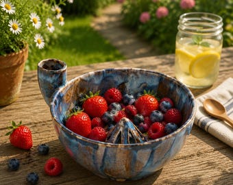 Ceramic Berry Washing Bowl with Drain Spout, Vortex Fruit Rinse Colander, Fruit Washing Bowl, Cute Kitchen Gift