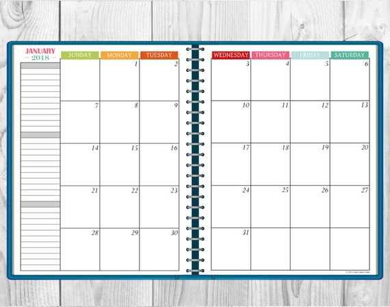 printable multi color 2018 monthly calendar two page spread etsy