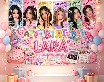 Personalized Kpop Birthday Tapestry, Custom Name Party Backdrop, Cute Idol Style Wall Decor, Girl Birthday Decoration, Unique Gift