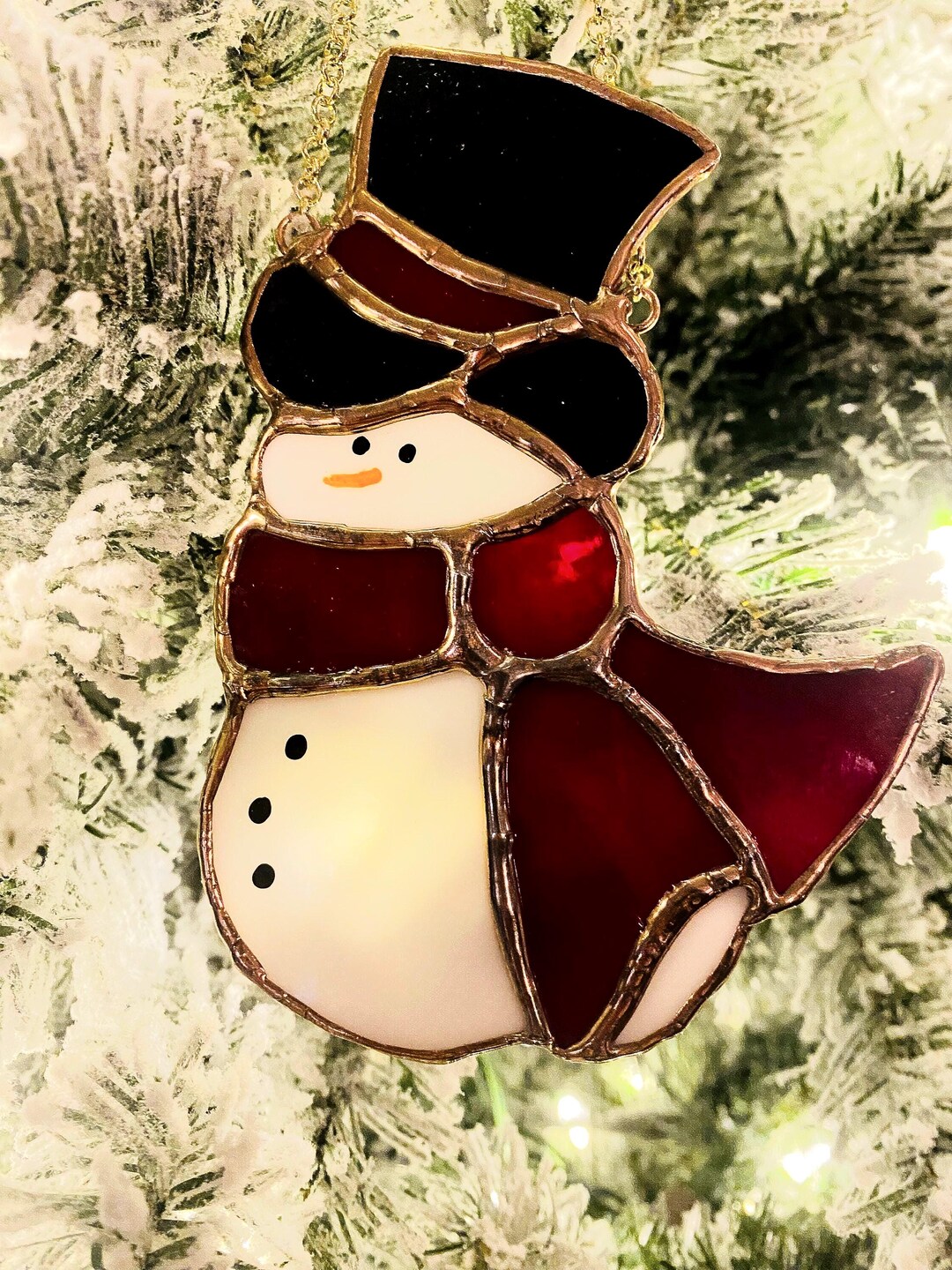 Snowman Stained Glass Ornament Suncatcher - Etsy