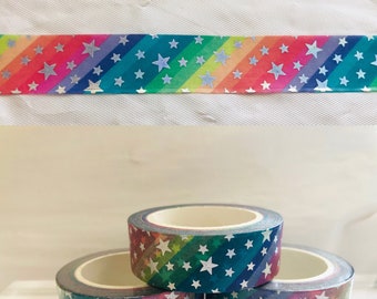 Silver Foil Rainbow Stars Washi Tape
