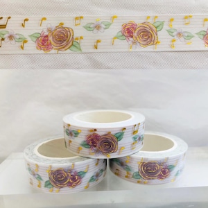 Złota folia, taśma washi z muzycznymi różami