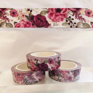 Ruban adhésif floral magenta, coeurs et nœuds, or rose