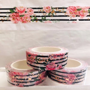 Rose Gold Striped Rose Washi Tape