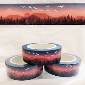 Taśma washi z srebrną folią Sunset Birds