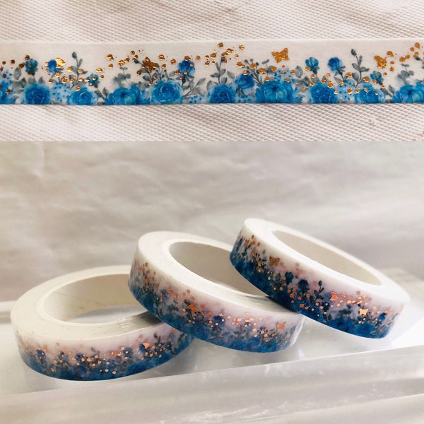 Fita Washi Rose Gold Azul Rose Garden