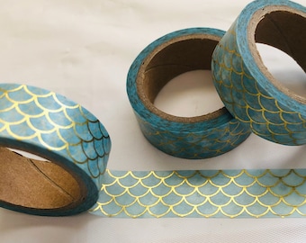 Gold Foil Blue Mermaid Scales Washi Tape