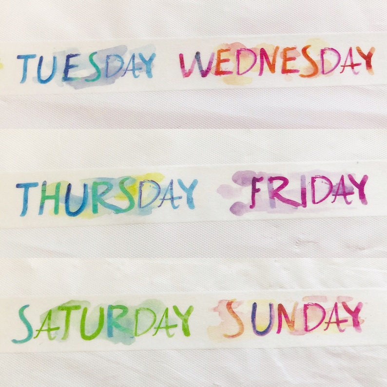 Watercolor Days of the Week Washi Tape