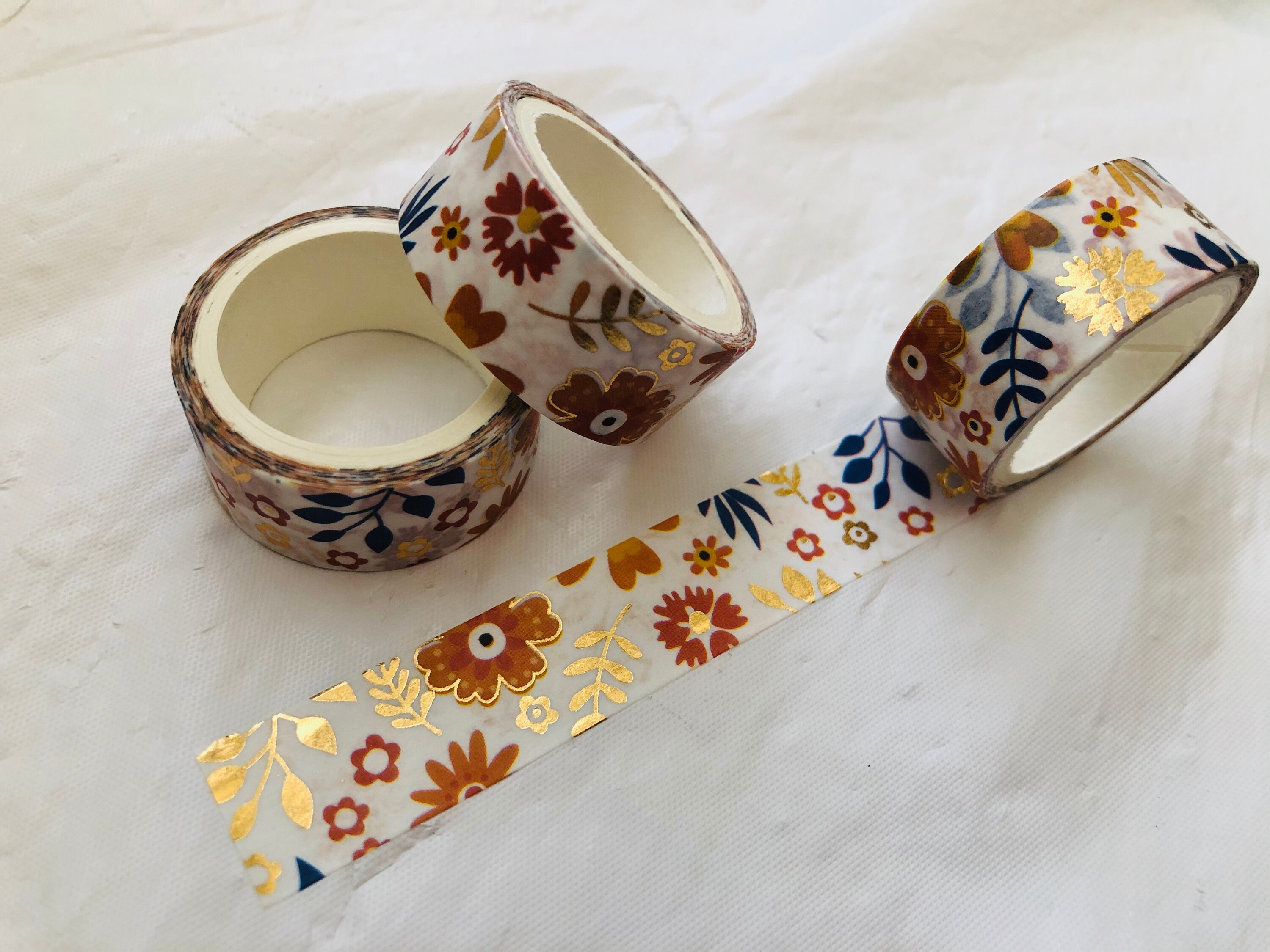 Gold Foil Autumn Floral Washi Tape Etsy