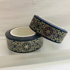 Gold Foil Dark Blue Medallion Washi Tape - Etsy