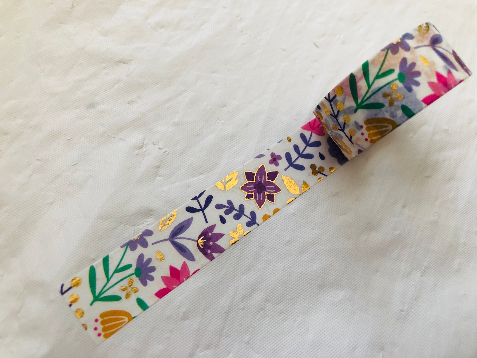 Gold Foil Purple Floral Washi Tape Etsy
