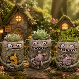Cute Monster Succulent Planter Whimsical Ceramic Flower Pot Funny Garden Gift