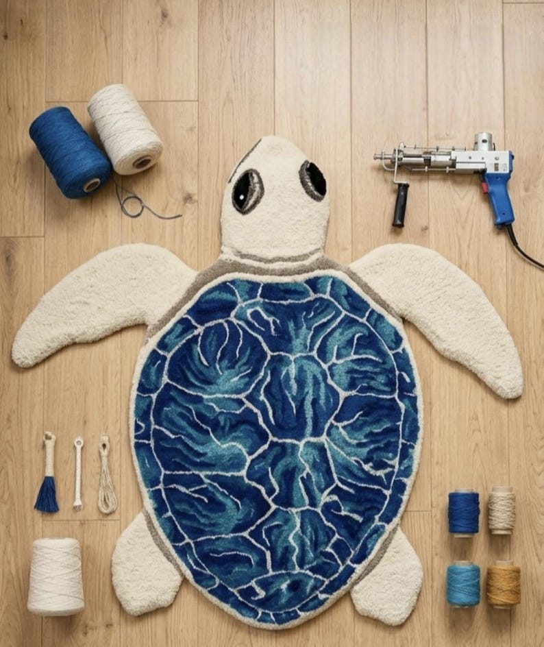 Sea Turtle Rug, Turtle Area Rug, Ocean Decor Carpet, Hand Tufted Animal ...