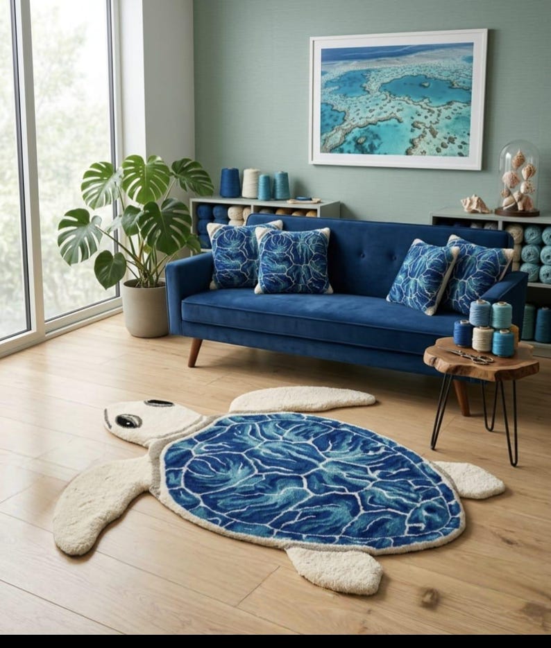 Sea Rug Animal Sea Turtle Rug, Turtle Area Rug, Ocean Decor Carpet, Hand Tufted Animal ...