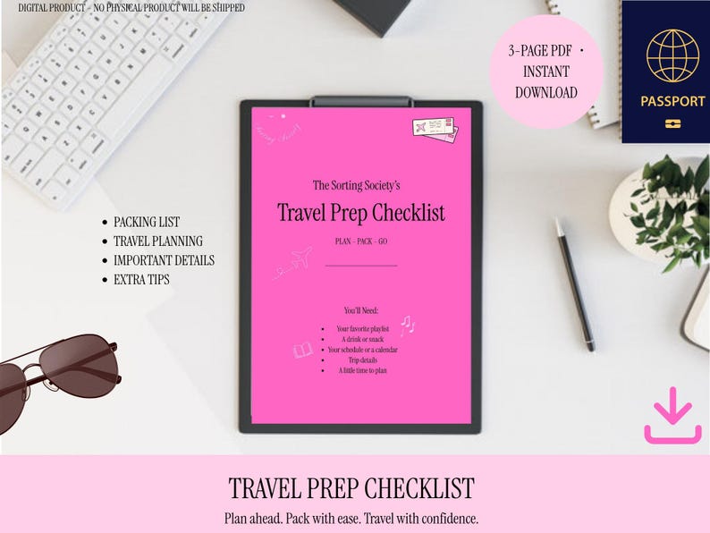 Travel Prep Checklist | Printable Travel Planner | Packing List PDF ...