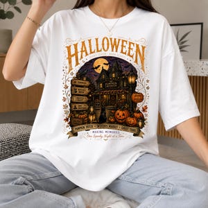 Halloween PNG, Vintage Halloween Town PNG, Spooky Pumpkin Patch Clipart, Haunted Halloween Night Design, Fall Halloween Sublimation Design