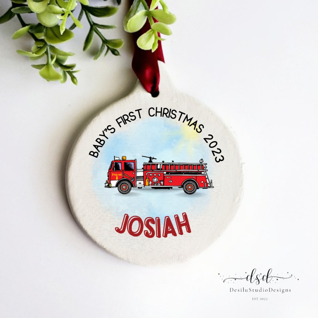 Fire Truck Ornament, Personalized Babys First Christmas Ornament, Red ...